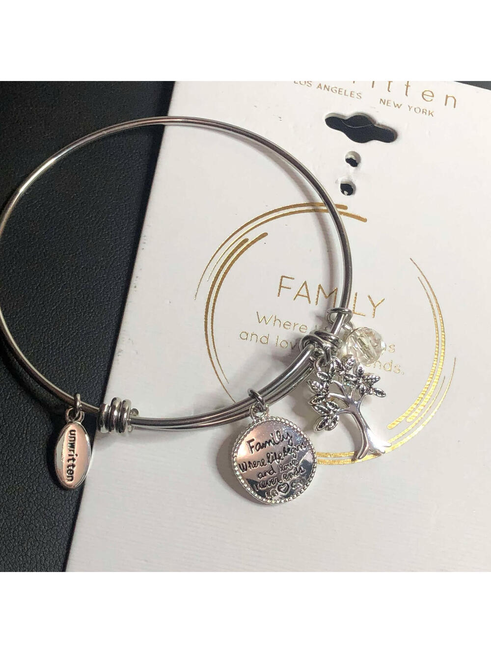 4171 Unwritten Family love never ends Tree crystal s. steel charm bracelet $55